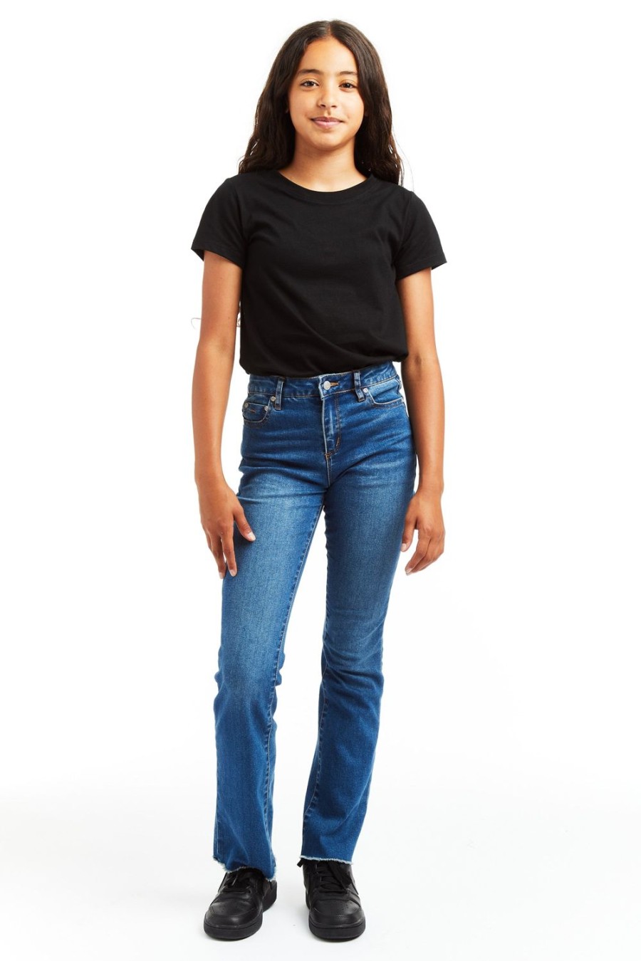 Girls Tractr Bootcut | High Rise Fray Hem Bootcut Indigo