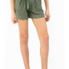 Girls Tractr High Rise | Self Tie Paper Bag Shorts In Green