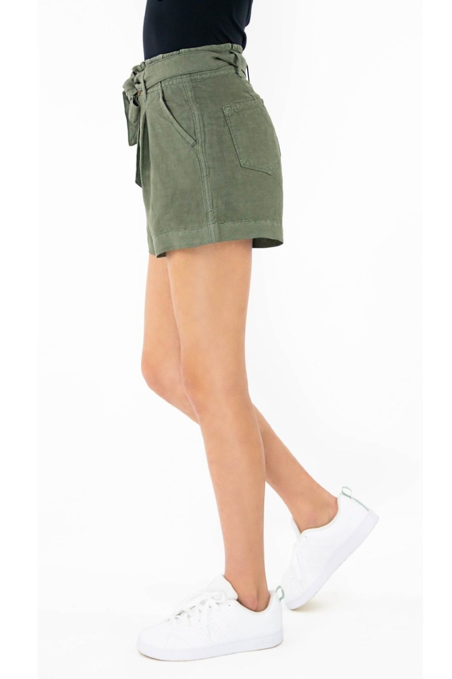 Girls Tractr High Rise | Self Tie Paper Bag Shorts In Green