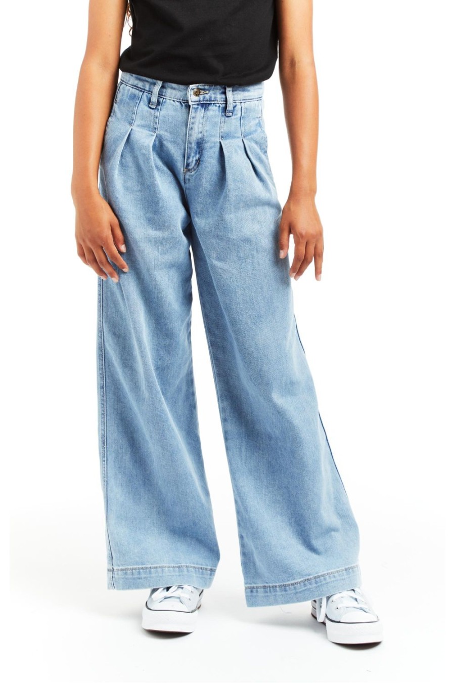 Girls Tractr High Rise | High Rise Pleated Wide Leg Indigo