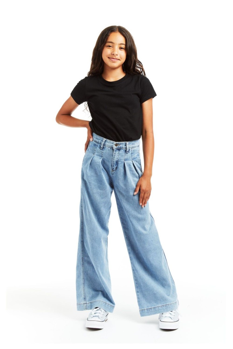 Girls Tractr High Rise | High Rise Pleated Wide Leg Indigo