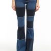 Women Tractr Flare | Denim Patchwork Sexy Flare With Fray Hem Indigo