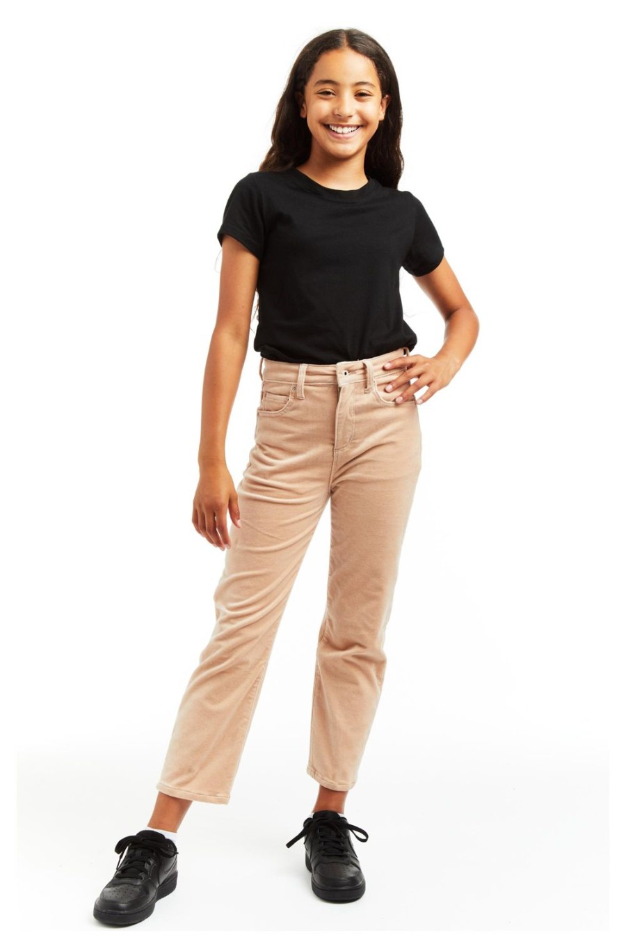 Girls Tractr Ankle Length | High Rise Velvet Twill Crop Straight Dusty Pink