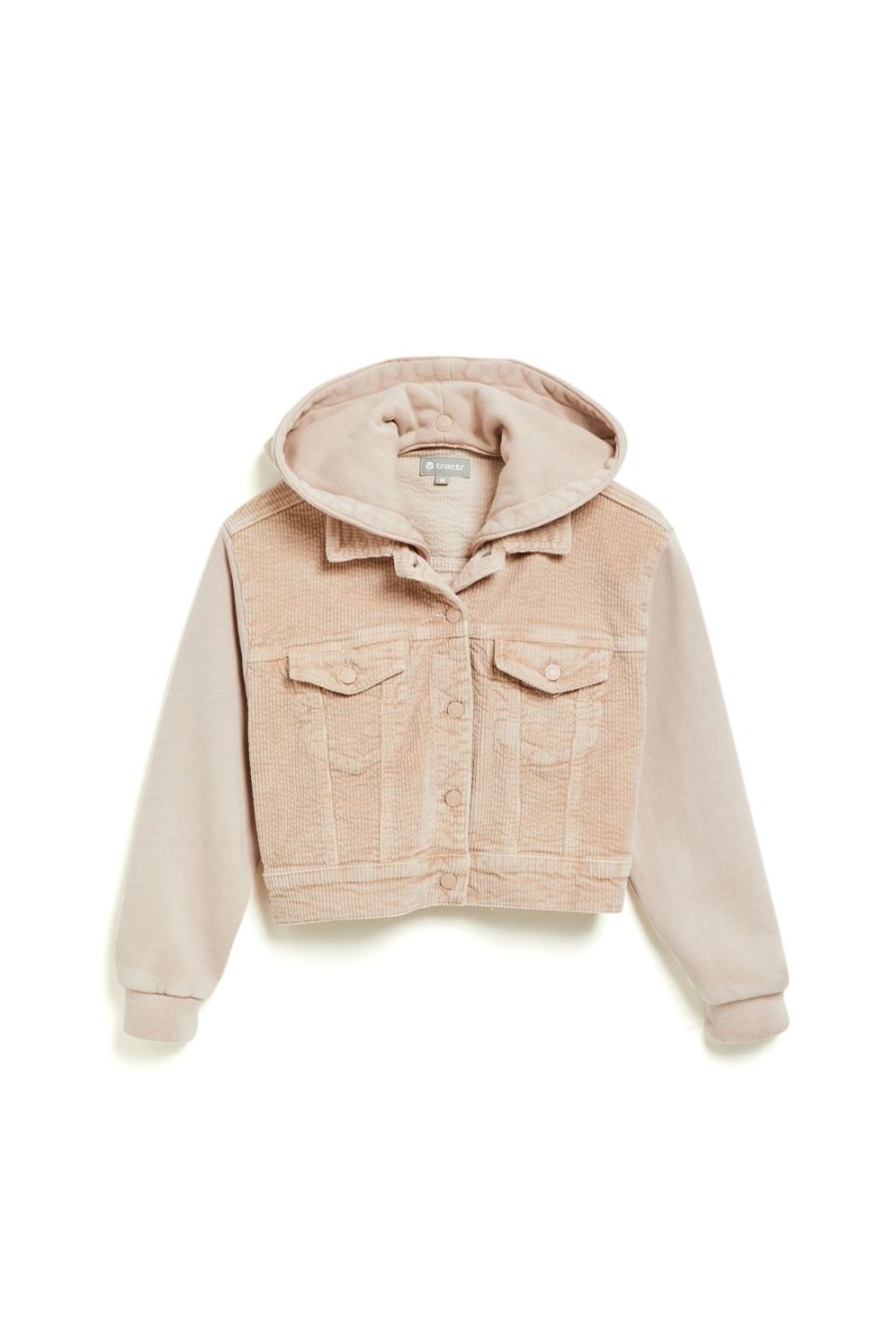 Girls Tractr Corduroy | Corudory Combo Knit Crop Jacket Pink