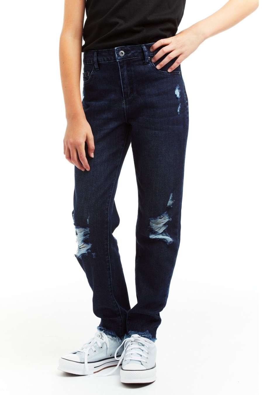 Girls Tractr Distressed | Destructed Weekender Pant In Indigo