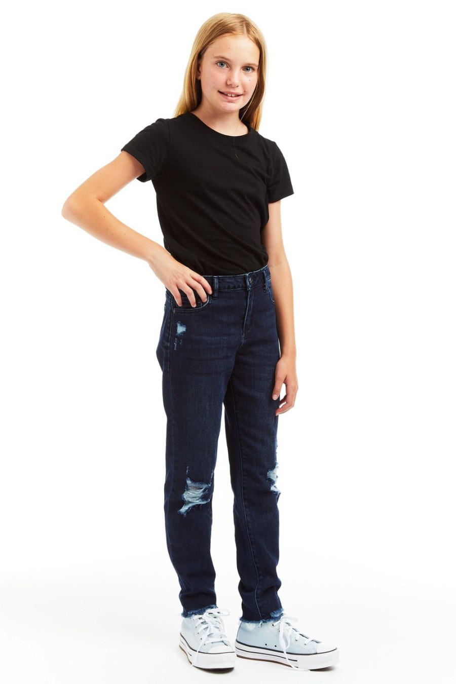 Girls Tractr Distressed | Destructed Weekender Pant In Indigo