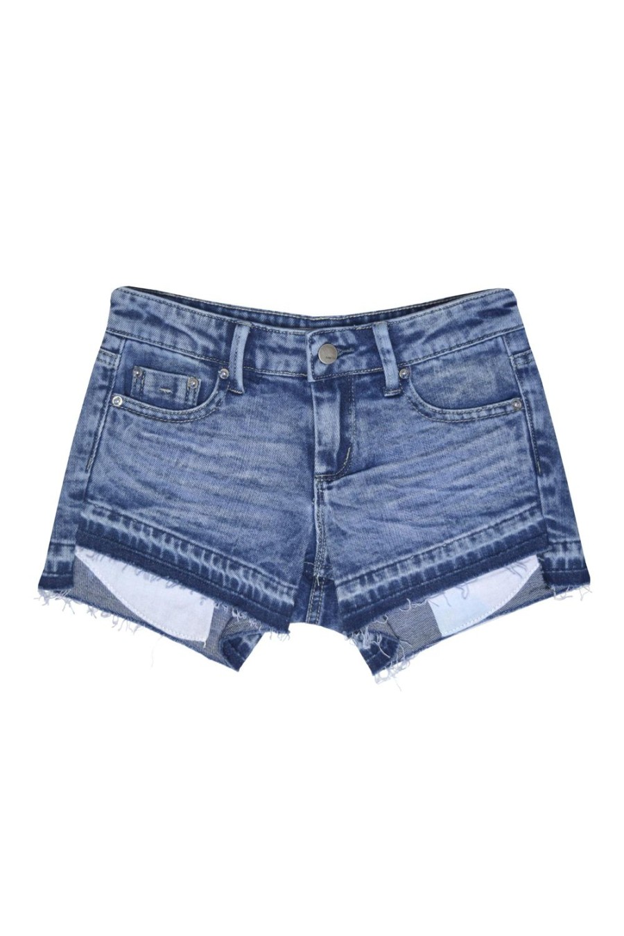 Girls Tractr Cut Off | 5 Pkt Asymmetrical Hi-Low Hem Short | Tractr Medium Snow Indigo