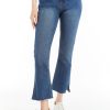 Women Tractr Ankle Length | High Rise Ankle Crop Flare With Side Slit Fray Hem Indigo