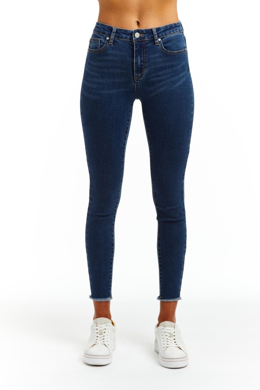 Women Tractr High Rise | Mona - High Rise Fray Hem Skinny In Indigo