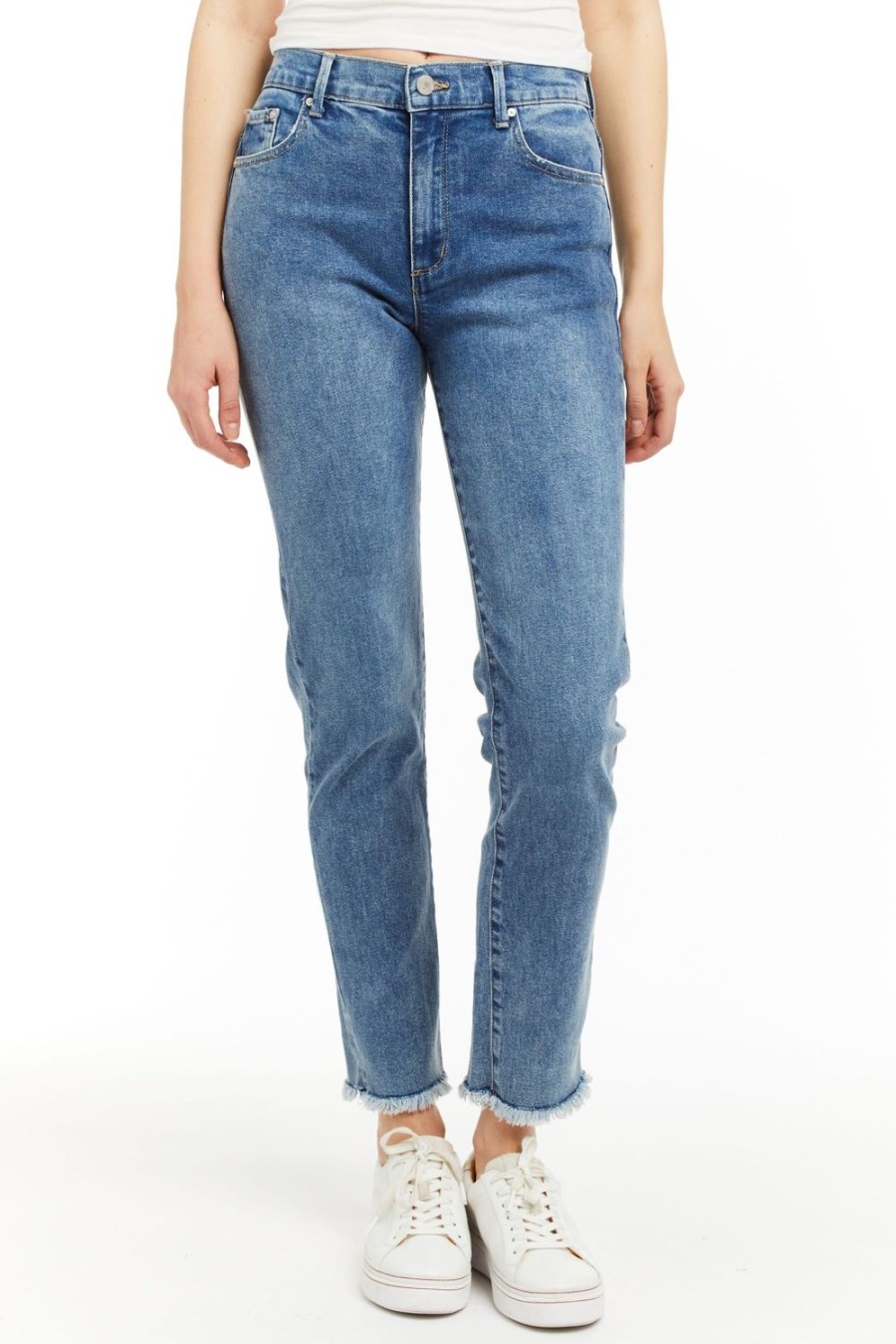 Women Tractr High Rise | High Rise Slim Straight With Raw Edge Hem In Indigo