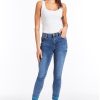 Women Tractr Ankle Length | Mona - Embroidered Hem Skinny Crop In Indigo