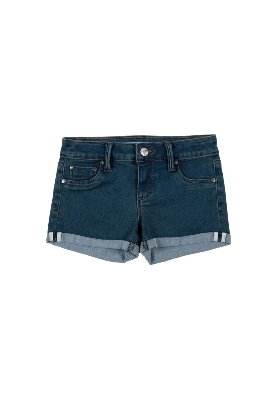 Girls Tractr Mid Rise | 5 Pocket Basic Shorts With Mini Roll | Tractr Indigo