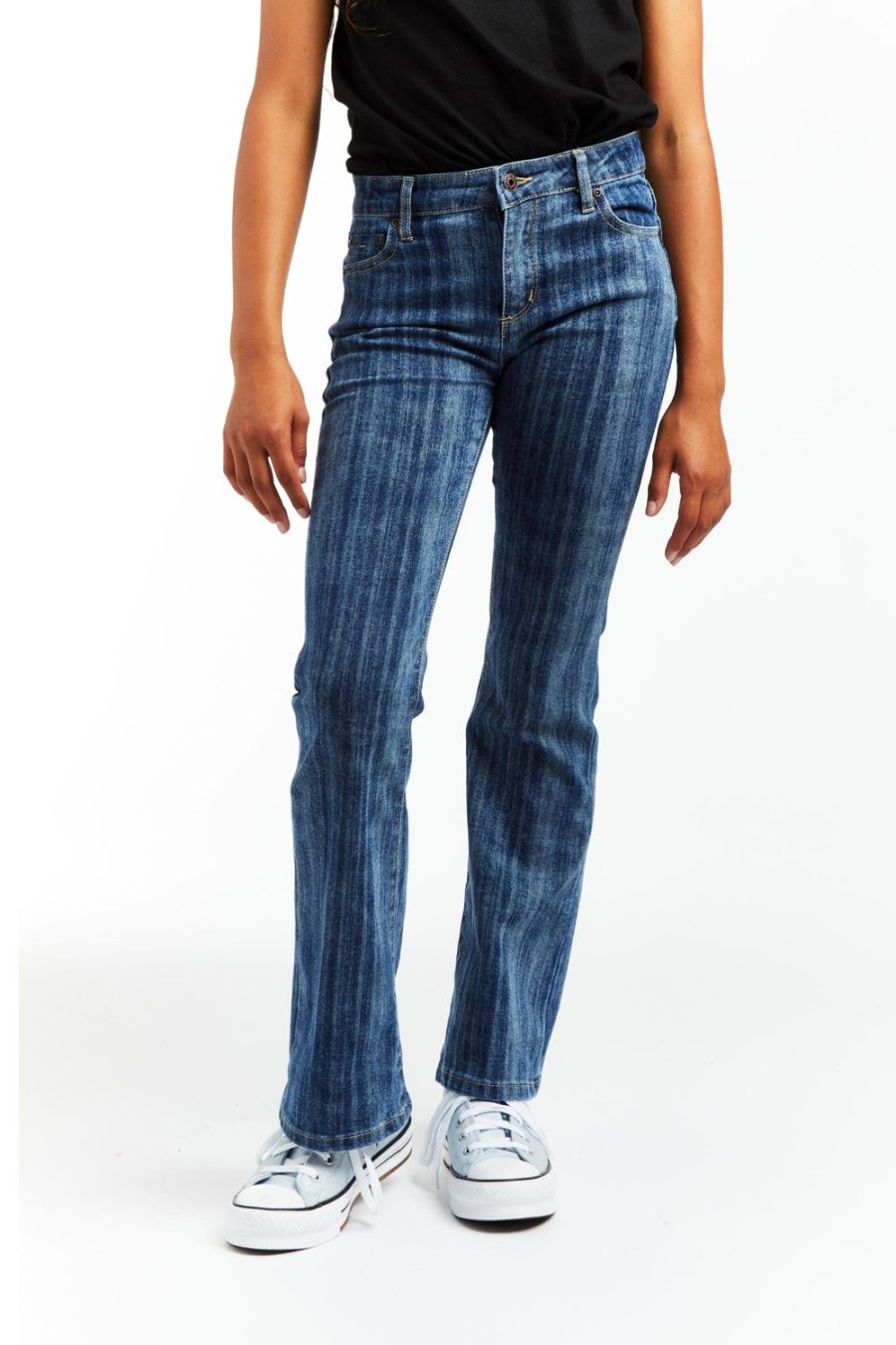 Girls Tractr Bootcut | Mid Rise Stripe Flare Indigo