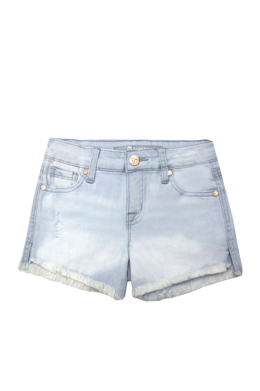 Girls Tractr Cut Off | 5 Pkt Hi-Low Shorts With Side Slit | Tractr Light Indigo