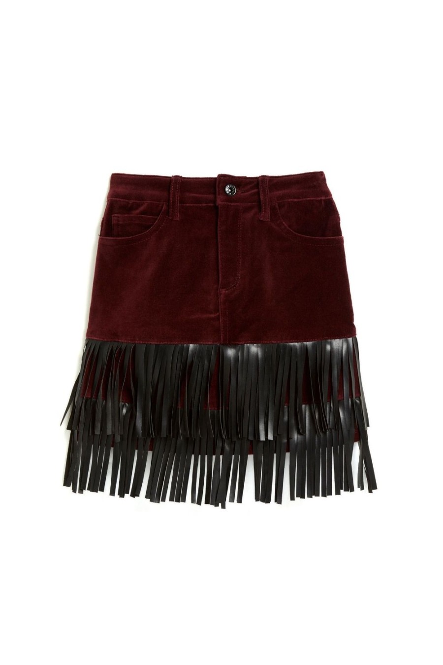 Girls Tractr Mini | Fringe Mini Skirt In Crimson