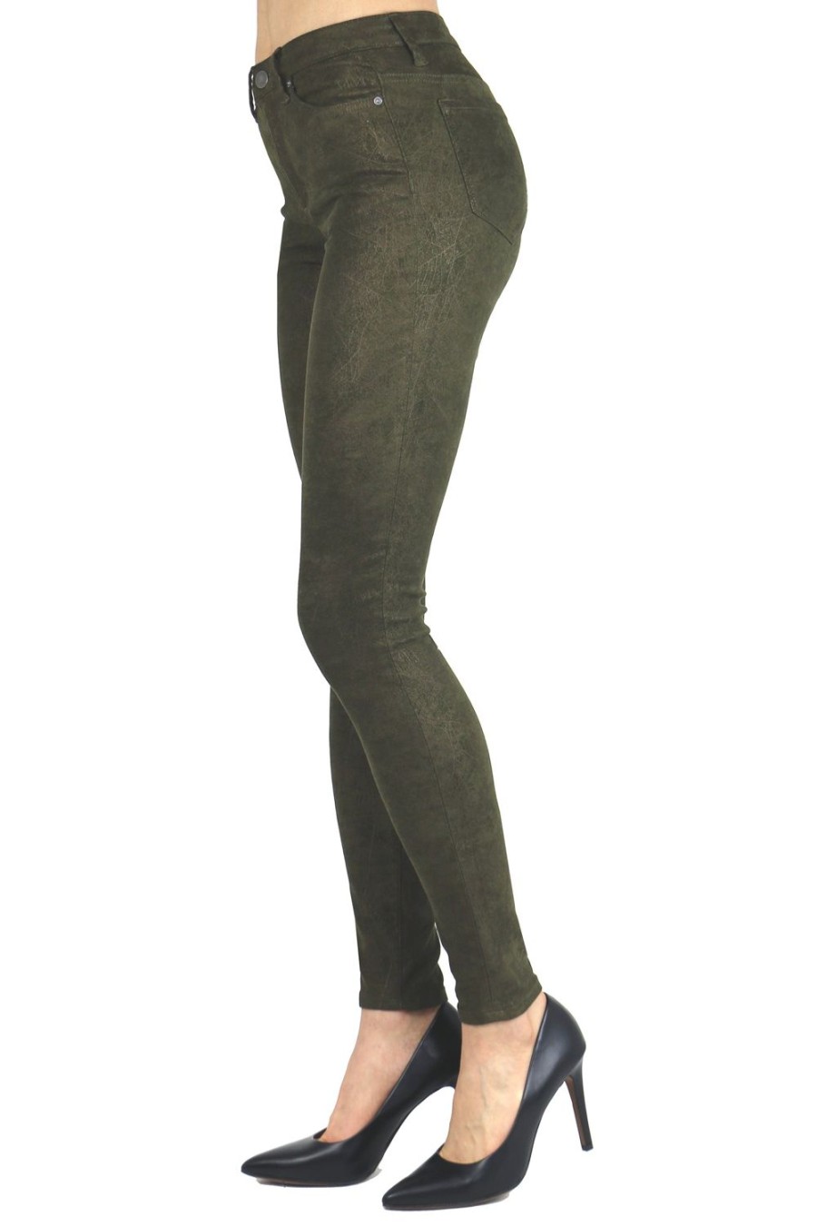 Women Tractr High Rise | Five Pocket High Waist Foil Print Suede In Green