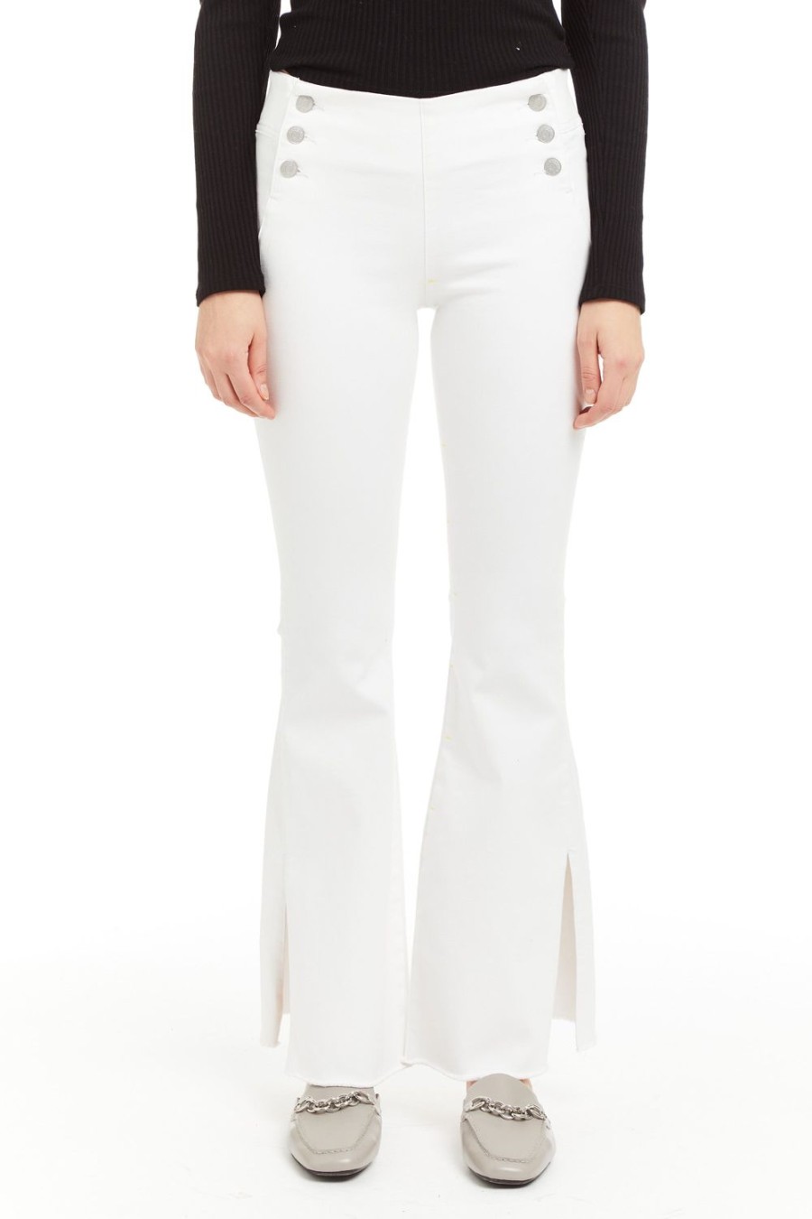 Women Tractr Flare | Front Yoke Panel Slit Flare In White