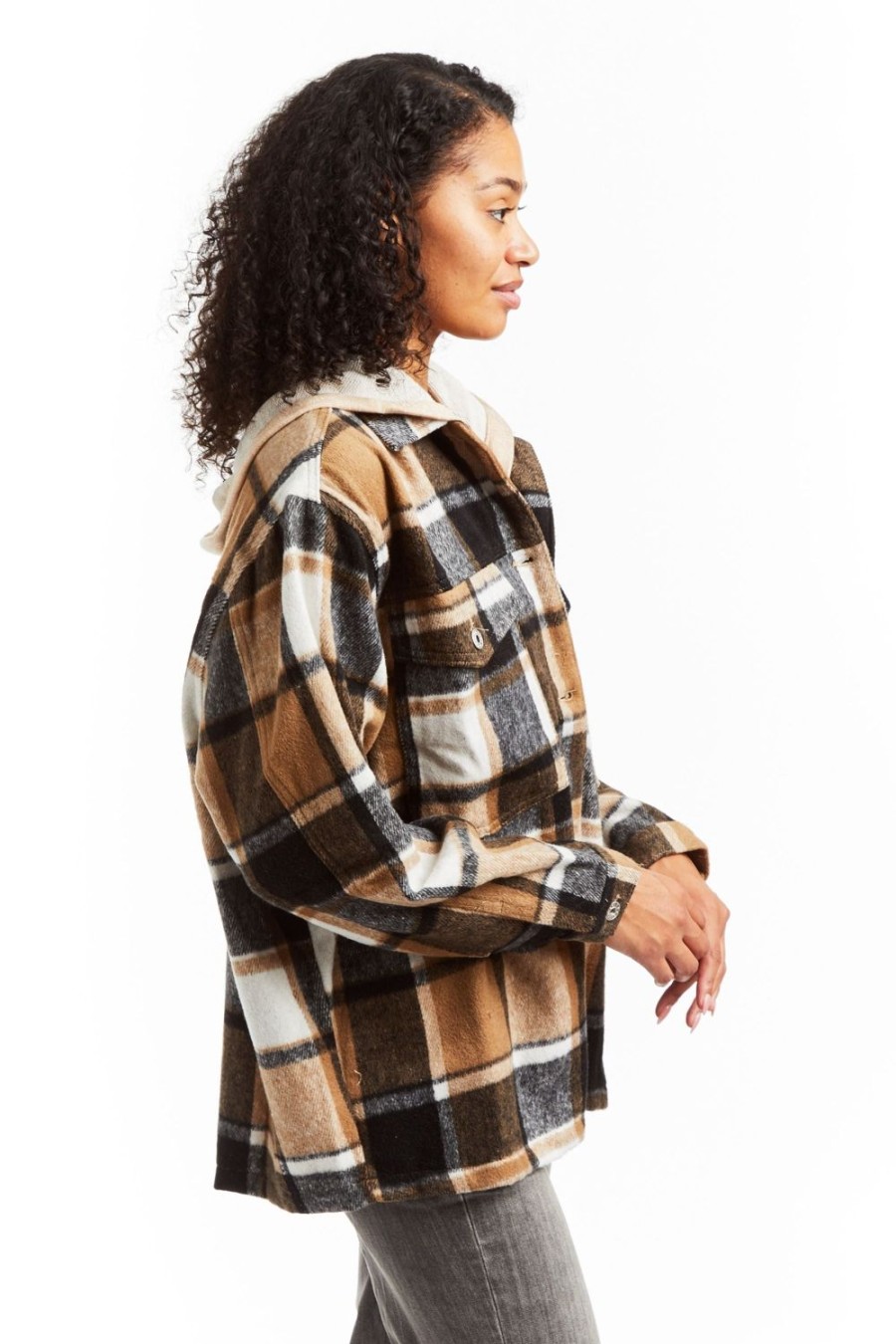 Women Tractr Hoodie | Flannel Shacket With Hood