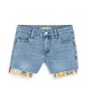 Girls Tractr Crochet | Brittany - 5 Pocket Crochet Pocket Detail Fray Hem Short Indigo