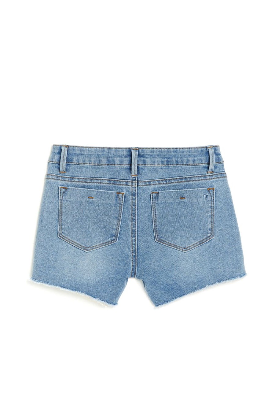 Girls Tractr Crochet | Brittany - 5 Pocket Crochet Pocket Detail Fray Hem Short Indigo