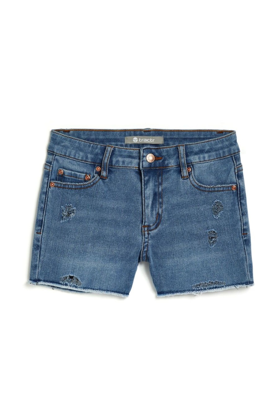 Girls Tractr Cut Off | Brittany - Lurex Denim Destructed Fray Hem Short Indigo