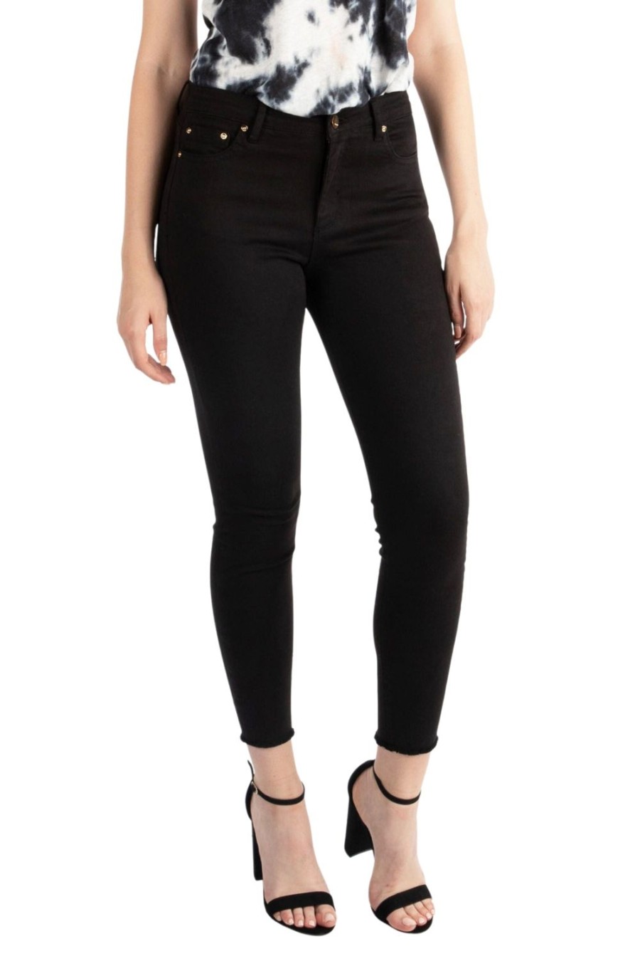 Women Tractr Ankle Length | Mona Basic Hi Waist Skinny Crop Pants | Tractrjeans Black