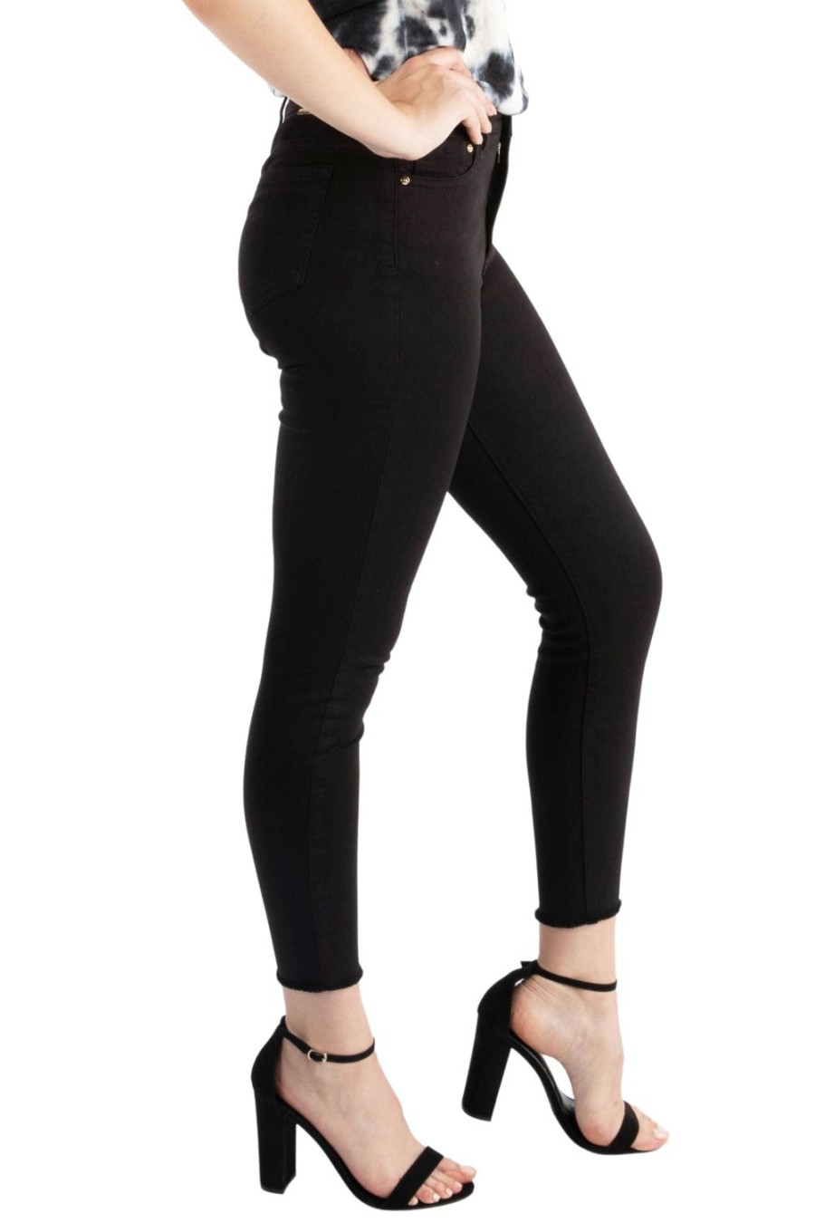 Women Tractr Ankle Length | Mona Basic Hi Waist Skinny Crop Pants | Tractrjeans Black