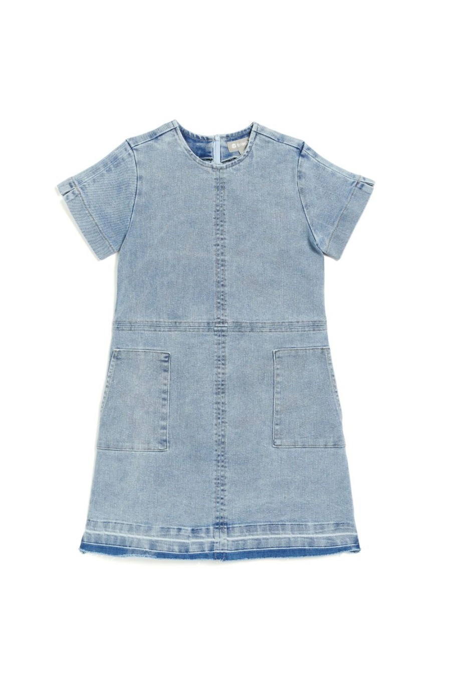 Girls Tractr Mini | Patch Pocket Short Sleeve Denim Dress Light Indigo