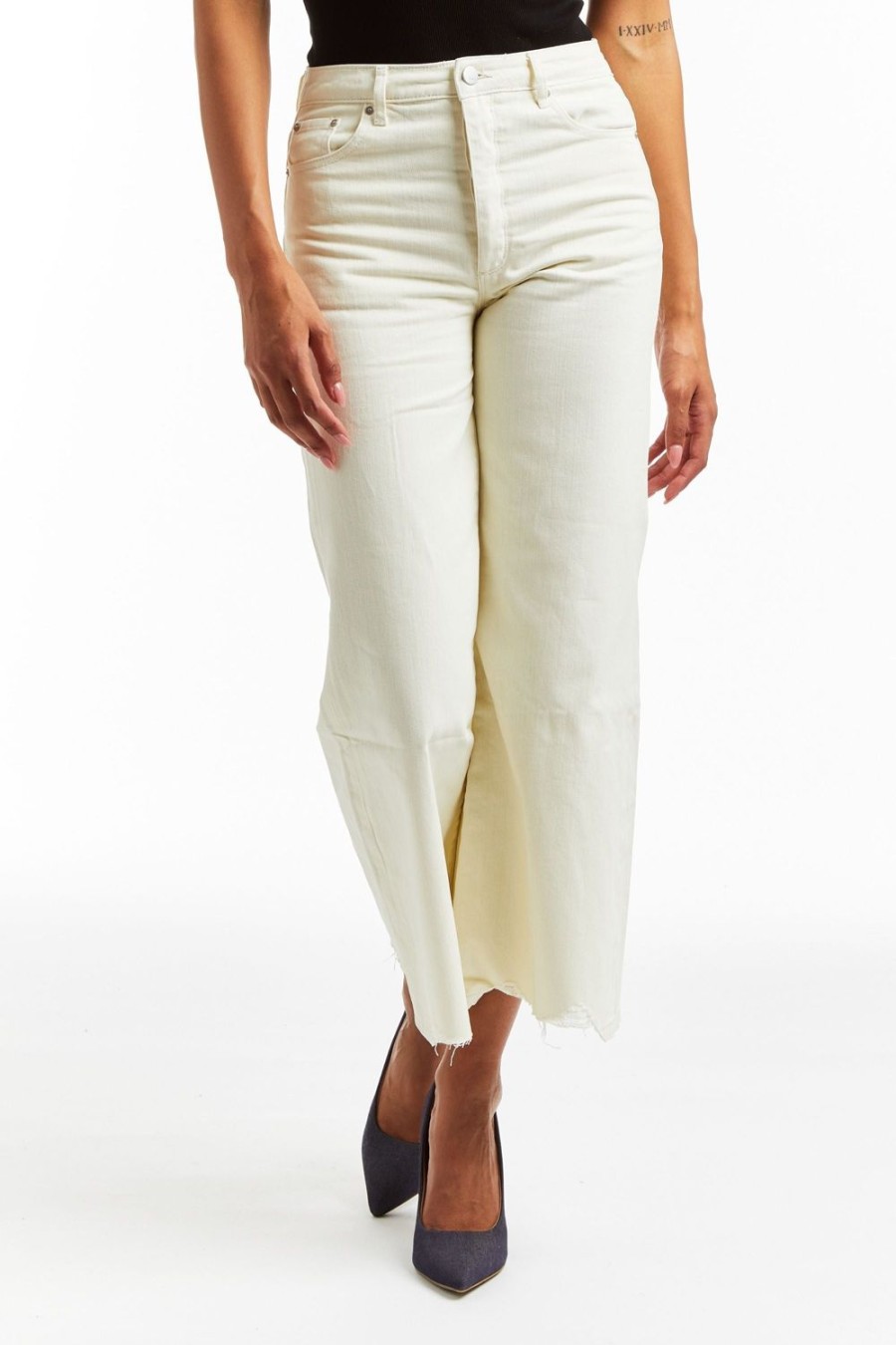 Women Tractr High Rise | High Rise Distressed Hem Wide Culotte Cream