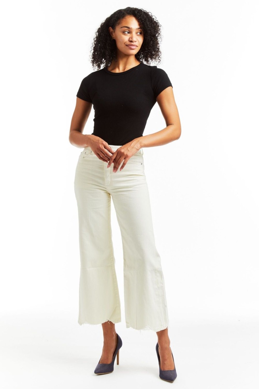 Women Tractr High Rise | High Rise Distressed Hem Wide Culotte Cream