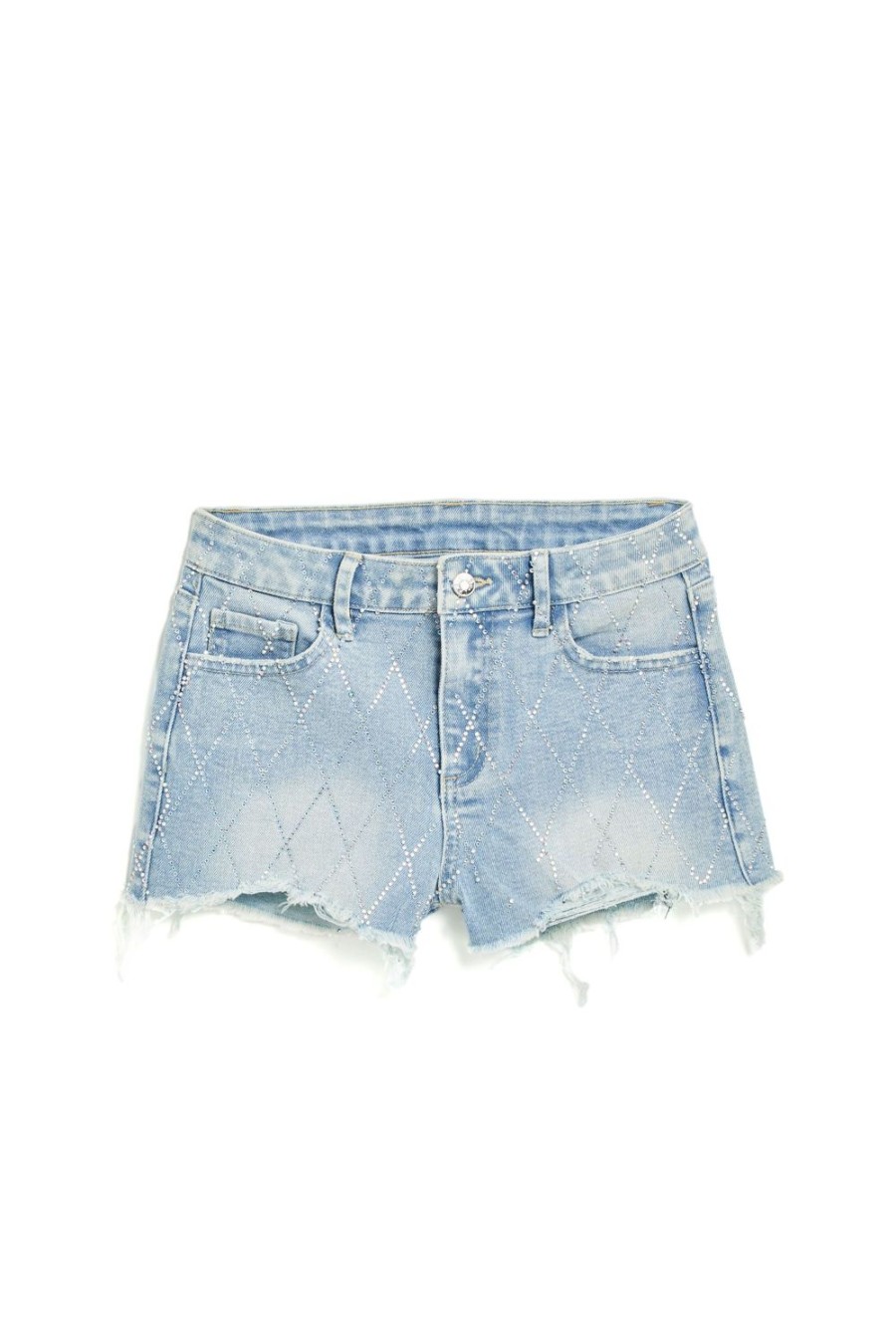 Girls Tractr Cut Off | Diamond Pattern Bling High Rise Short Indigo