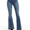 Women Tractr Flare | Sexy Flare With - Front Pleat Slit And Zipper Pocket Indigo