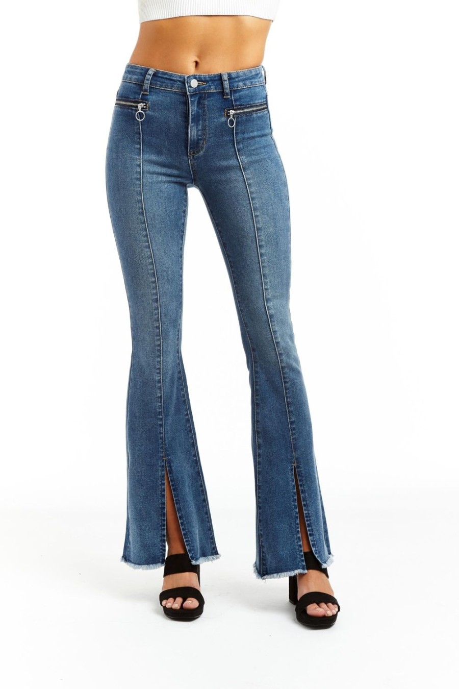 Women Tractr Flare | Sexy Flare With - Front Pleat Slit And Zipper Pocket Indigo