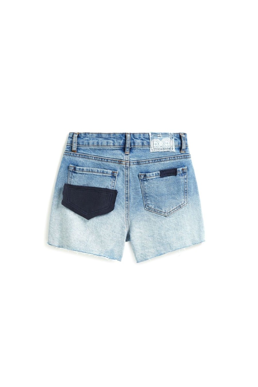 Girls Tractr Distressed | Patch Work Destructed High Shorts Indigo