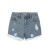 Girls Tractr Cut Off | Weekender Short With Destruction In Light Indigo