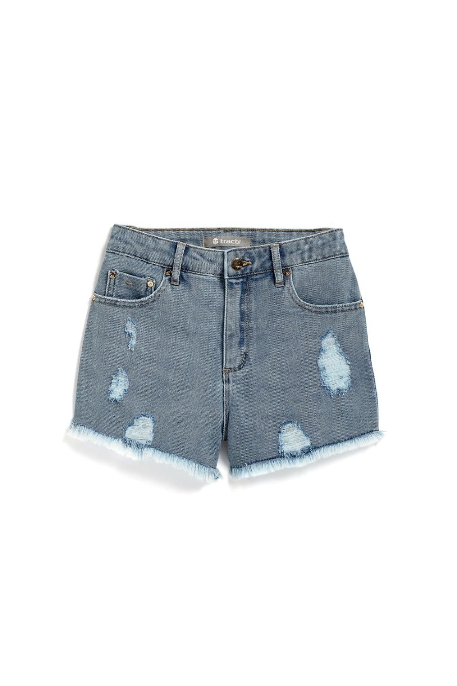 Girls Tractr Cut Off | Weekender Short With Destruction In Light Indigo