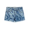 Girls Tractr Cut Off | Marble Printed Fray Hem Shorts Indigo