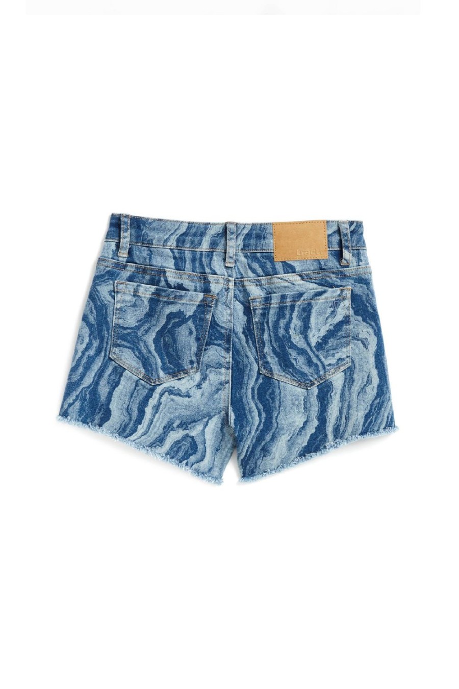 Girls Tractr Cut Off | Marble Printed Fray Hem Shorts Indigo