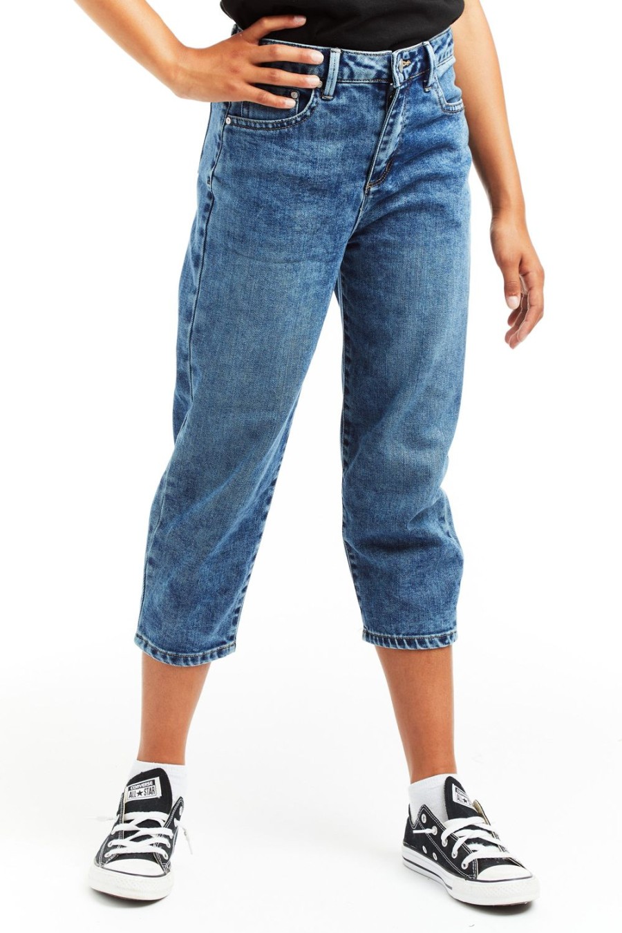 Girls Tractr Ankle Length | High Rise Crop Barrel Jeans Indigo