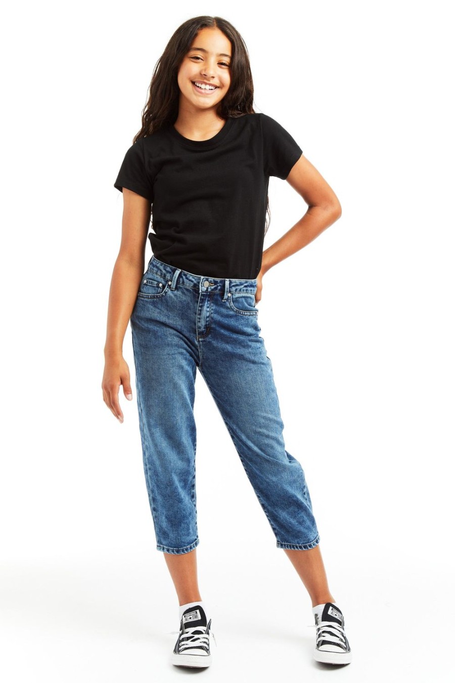 Girls Tractr Ankle Length | High Rise Crop Barrel Jeans Indigo