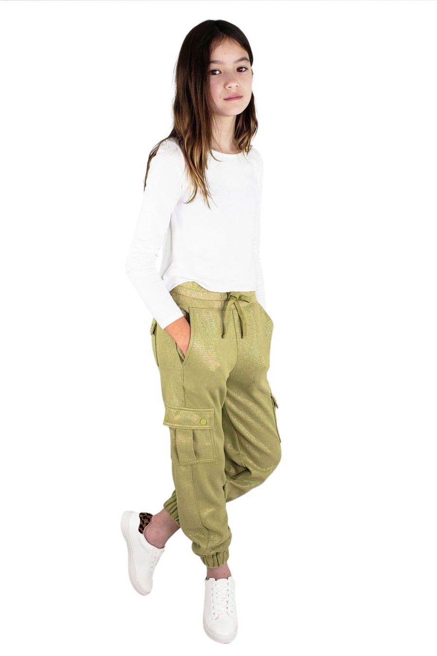 Girls Tractr Cargo | Iridescent Cargo Knit Jogger Pants Green