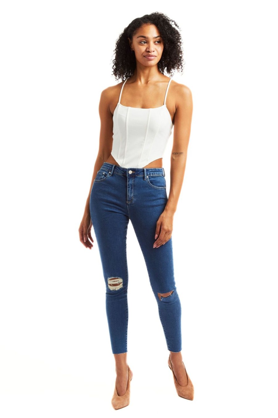 Women Tractr Distressed | Diane - Skinny With Destroyed Hem Indigo