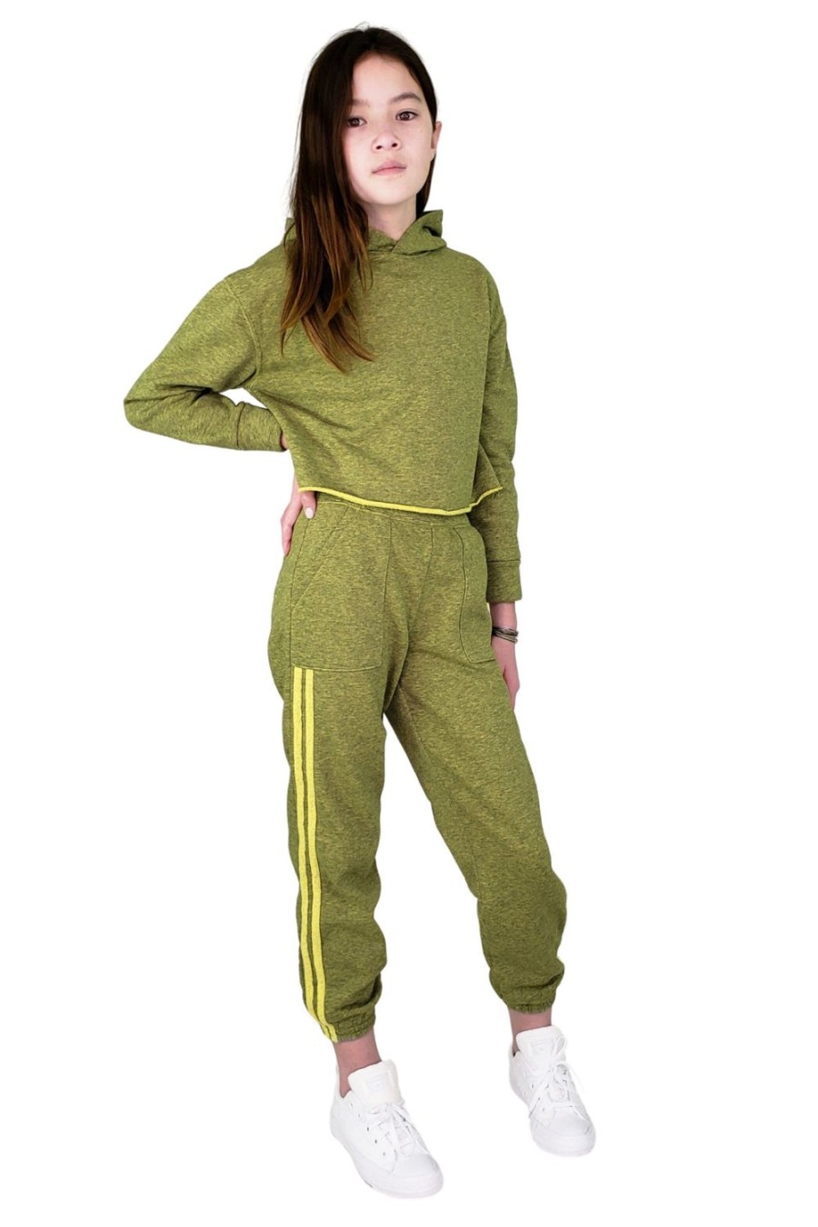 Girls Tractr High Rise | Color Knit Jogger Sweats Green