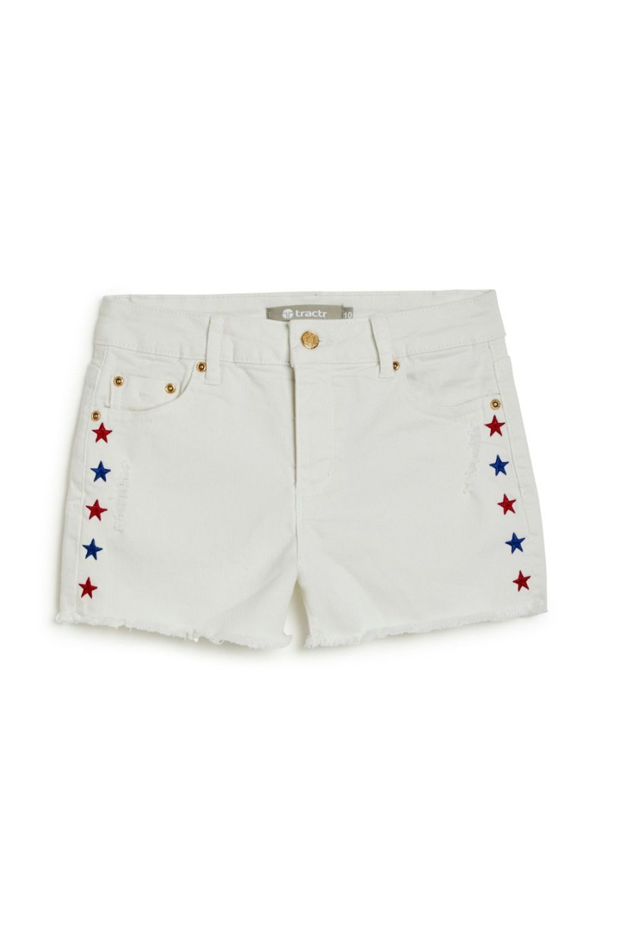 Girls Tractr Cut Off | Brittany - Usa Star Print Embroidery Short With Fray Hem White