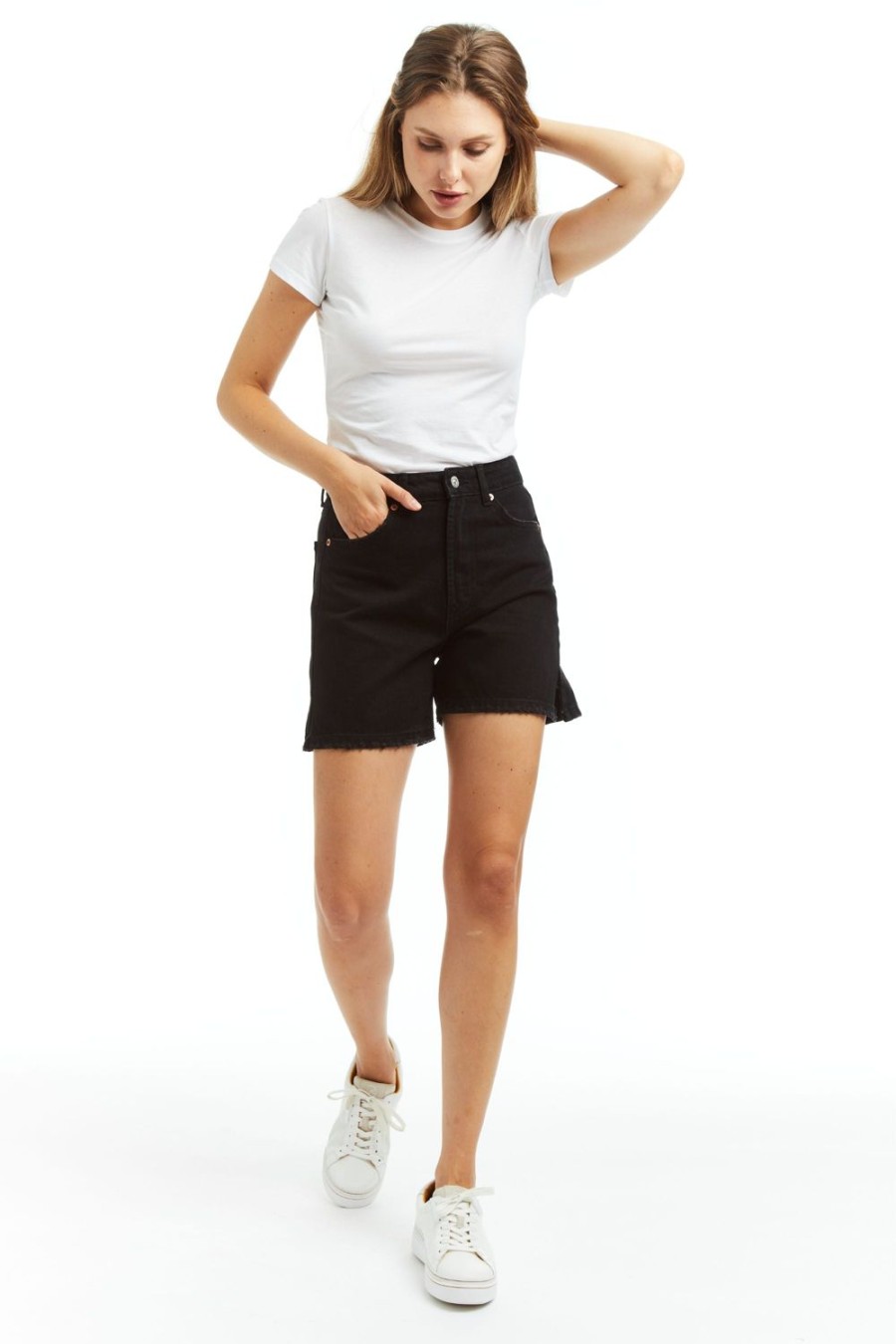 Women Tractr High Rise | High Rise Mom Short With Side Slit