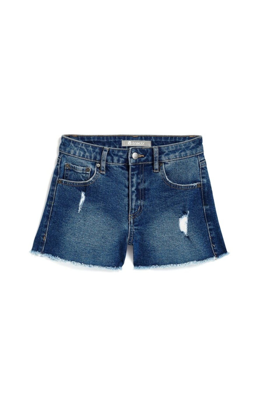 Girls Tractr Cut Off | High Rise Destructed Shorts In Indigo