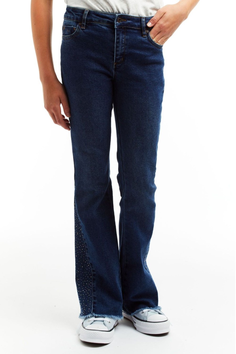 Girls Tractr Flare | High Rise Mix Stud Gusset Flare In Indigo