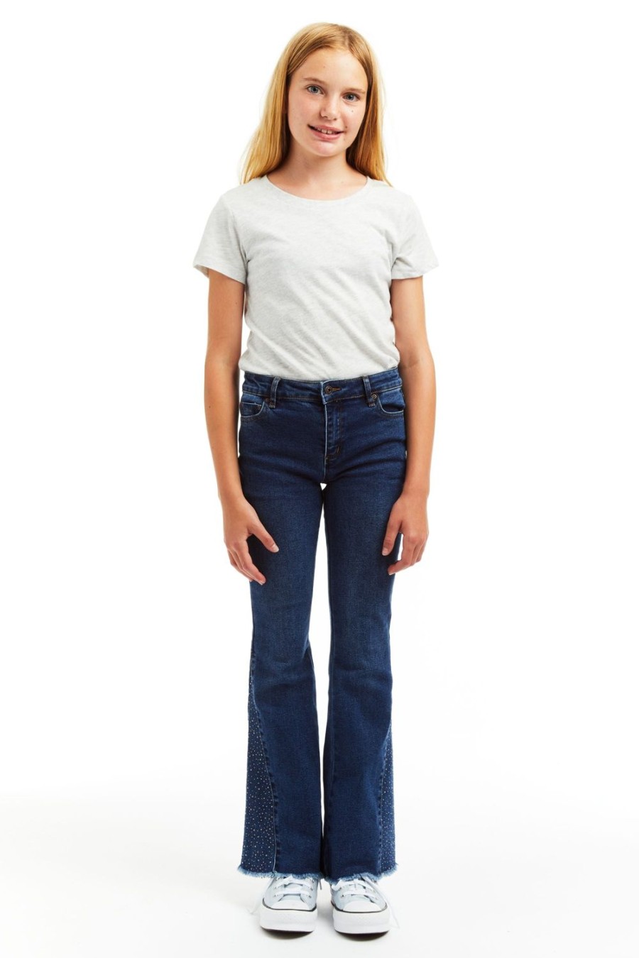 Girls Tractr Flare | High Rise Mix Stud Gusset Flare In Indigo