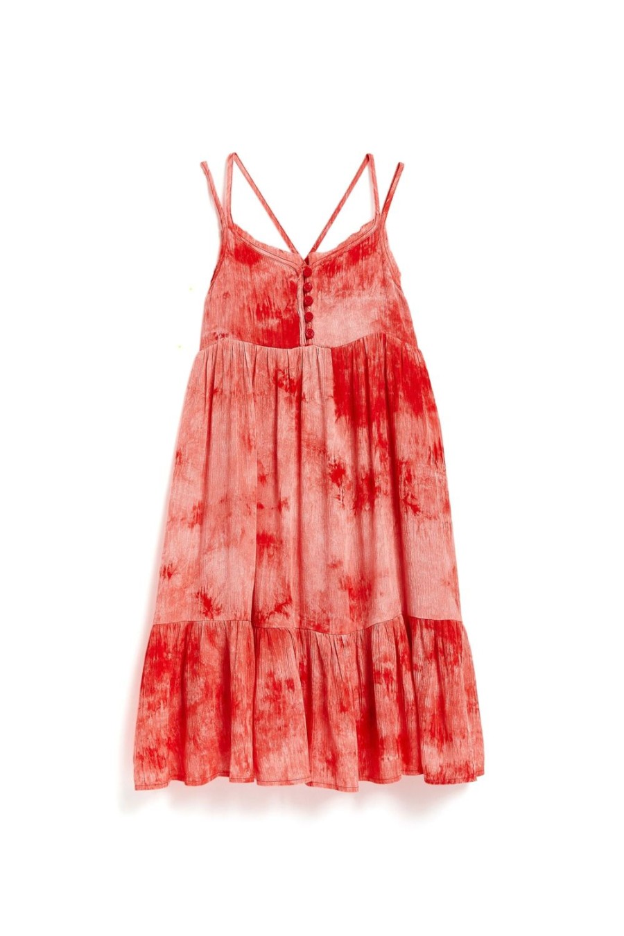 Girls Tractr Mini | Tie Dye Ruffled Hem Dress Red