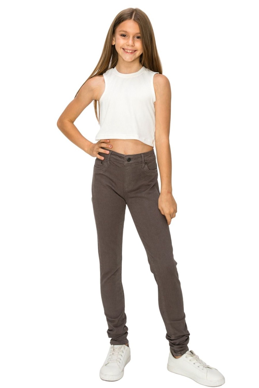 Girls Tractr Mid Rise | Diane - Basic Mid-Rise Skinny Pant In Eiffel Tower